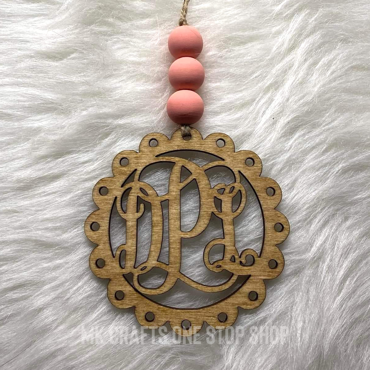 Personalized Classy Monogram Wood Car Charm