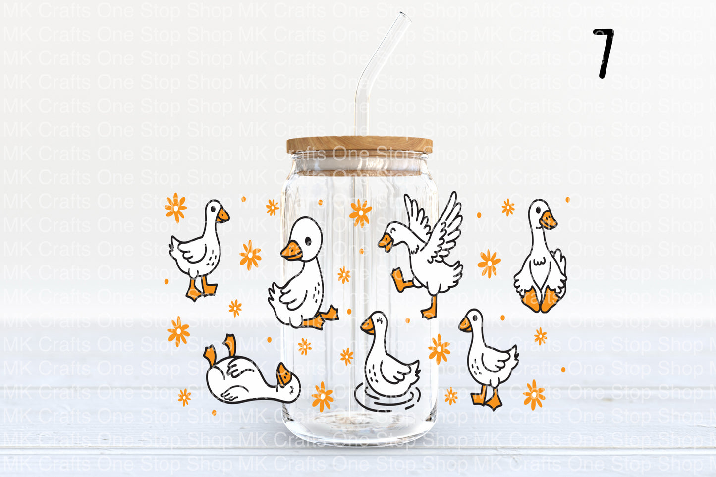 Cute Geese (10 Variations) 16oz Glass Tumbler w/Bamboo Lid and Glass Straw