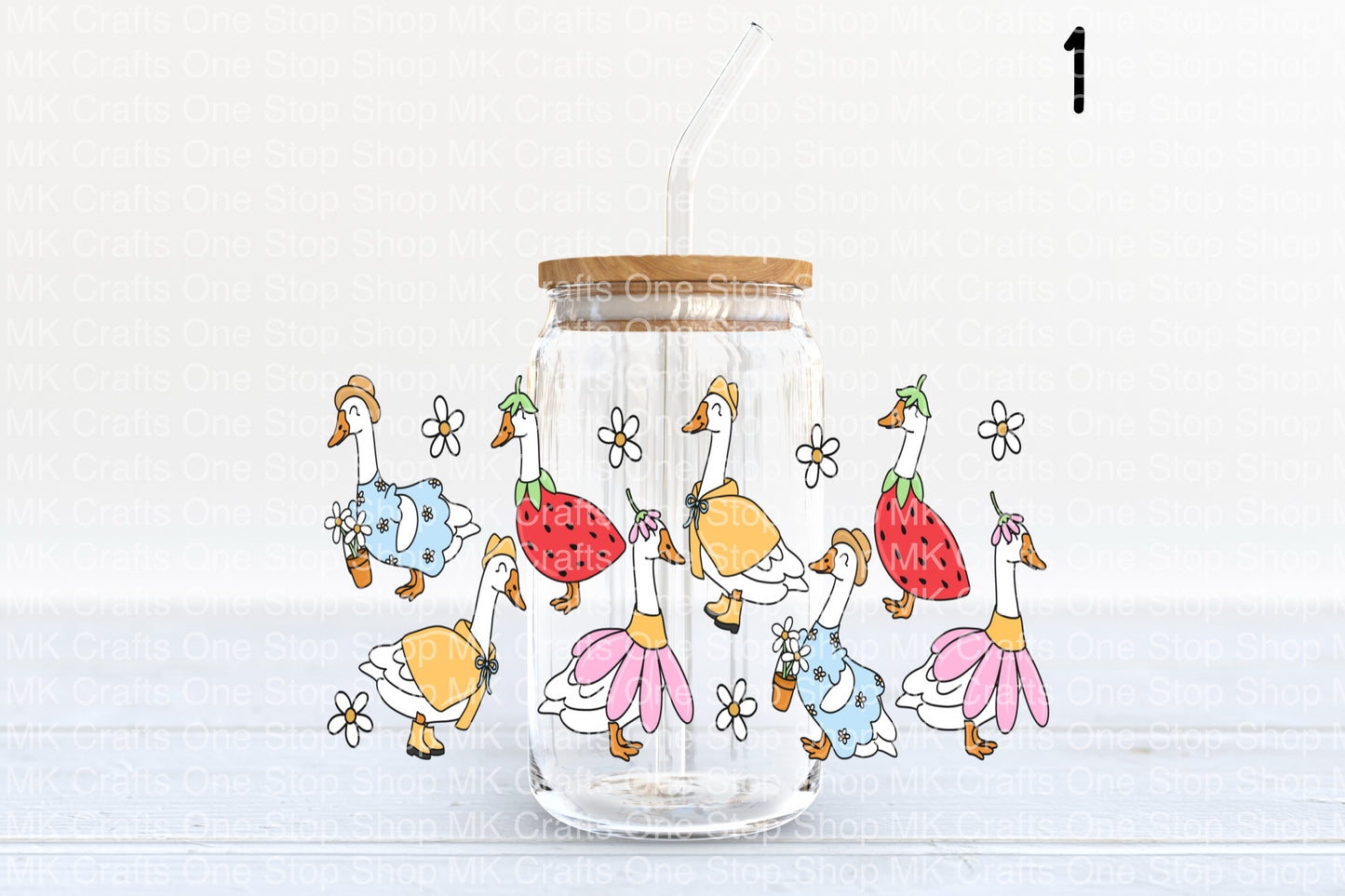 Cute Geese (10 Variations) 16oz Glass Tumbler w/Bamboo Lid and Glass Straw