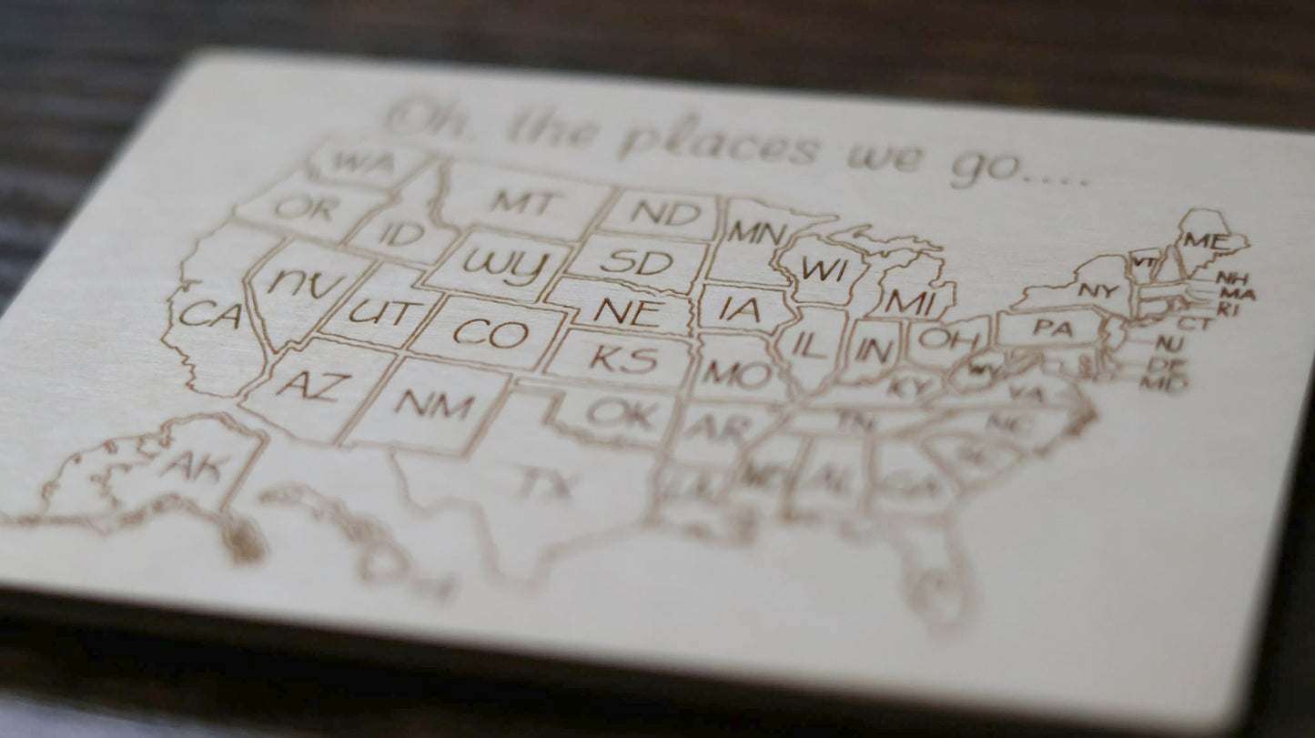 Color-In Travels Natural Wood Map (Ornament or Magnet)