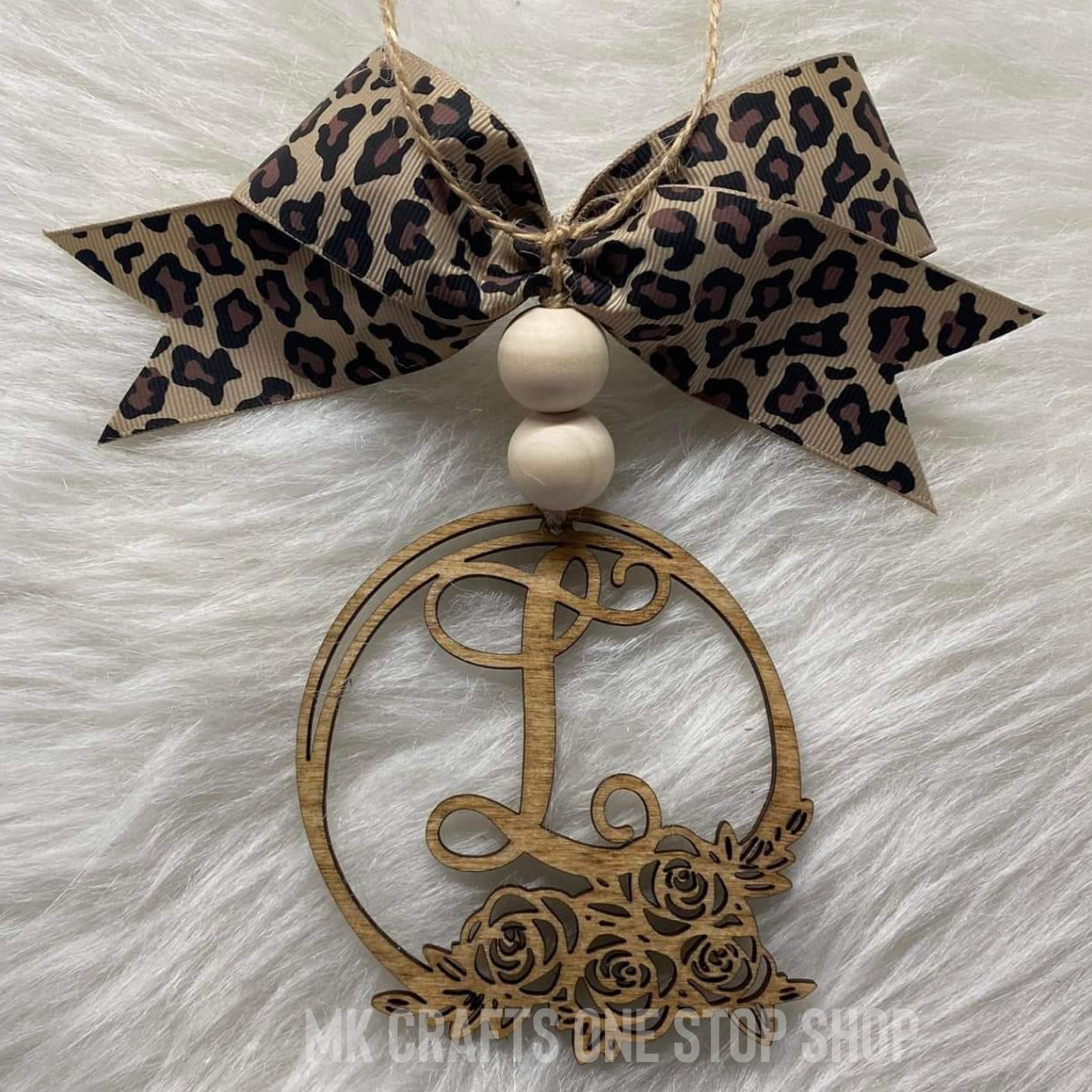 Personalized Elegant Flowers Initial Wood Car Charm