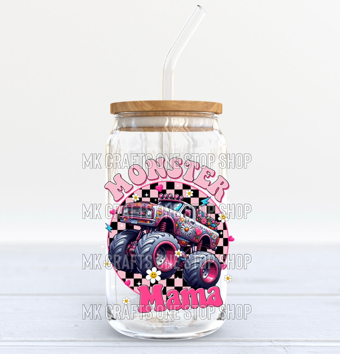 Monster Mama 16oz Glass Tumbler w/Bamboo Lid and Glass Straw
