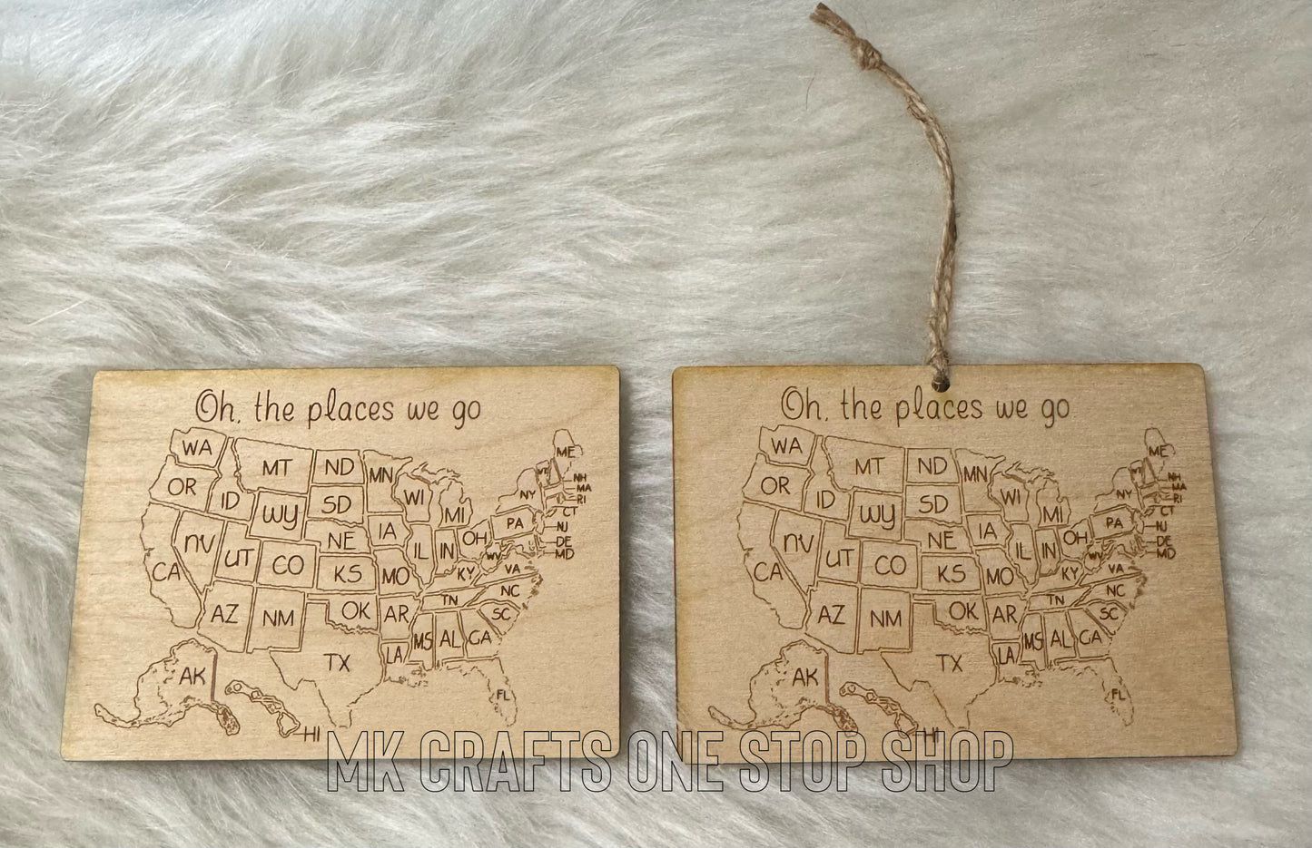 Color-In Travels Natural Wood Map (Ornament or Magnet)