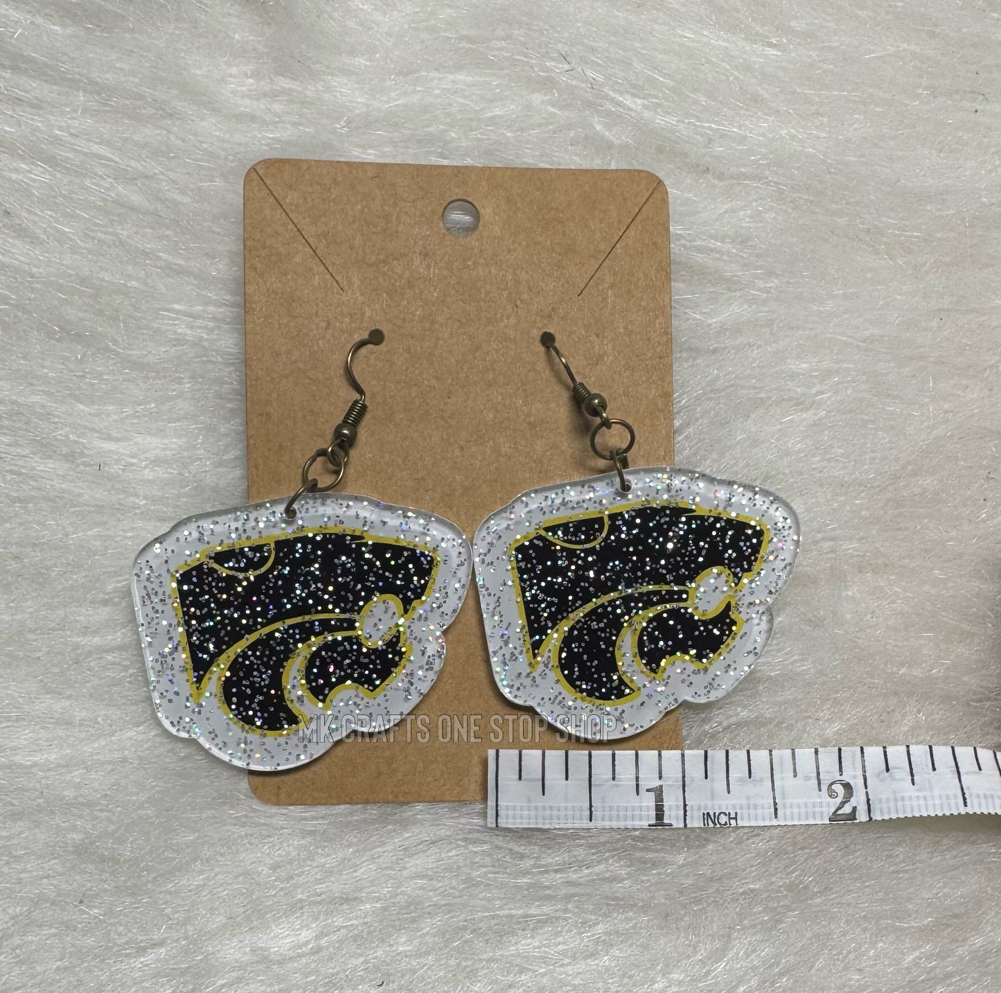 1.8” glitter panther head dangle earrings - hypoallergenic hardware