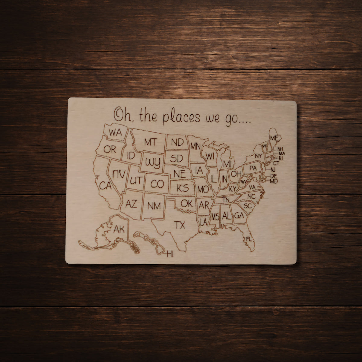 Color-In Travels Natural Wood Map (Ornament or Magnet)