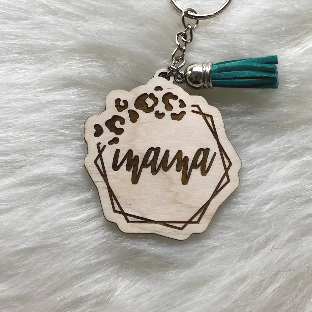 Tasseled Wooden Mama Keychain