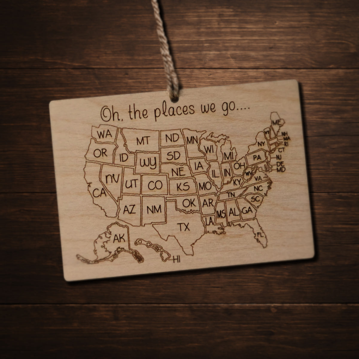 Color-In Travels Natural Wood Map (Ornament or Magnet)