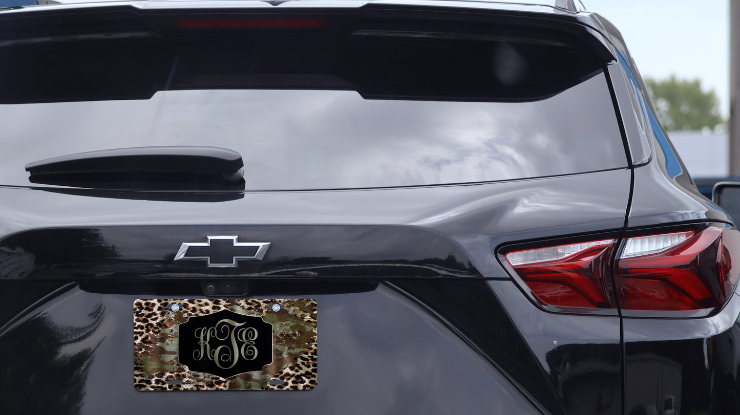 Personalized Monogram Camo Leopard Print License Plate