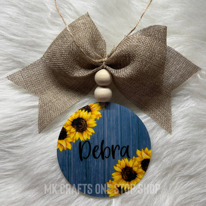 Personalized Sunflower Print Acrylic Car Charm