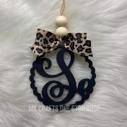 Personalized Fancy Initial Wood Car Charm