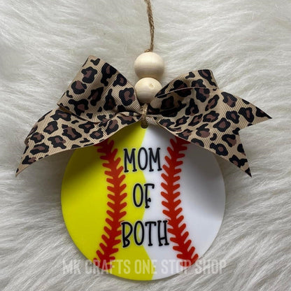 Mom of Both (Baseball and Softball) Acrylic Car Charm