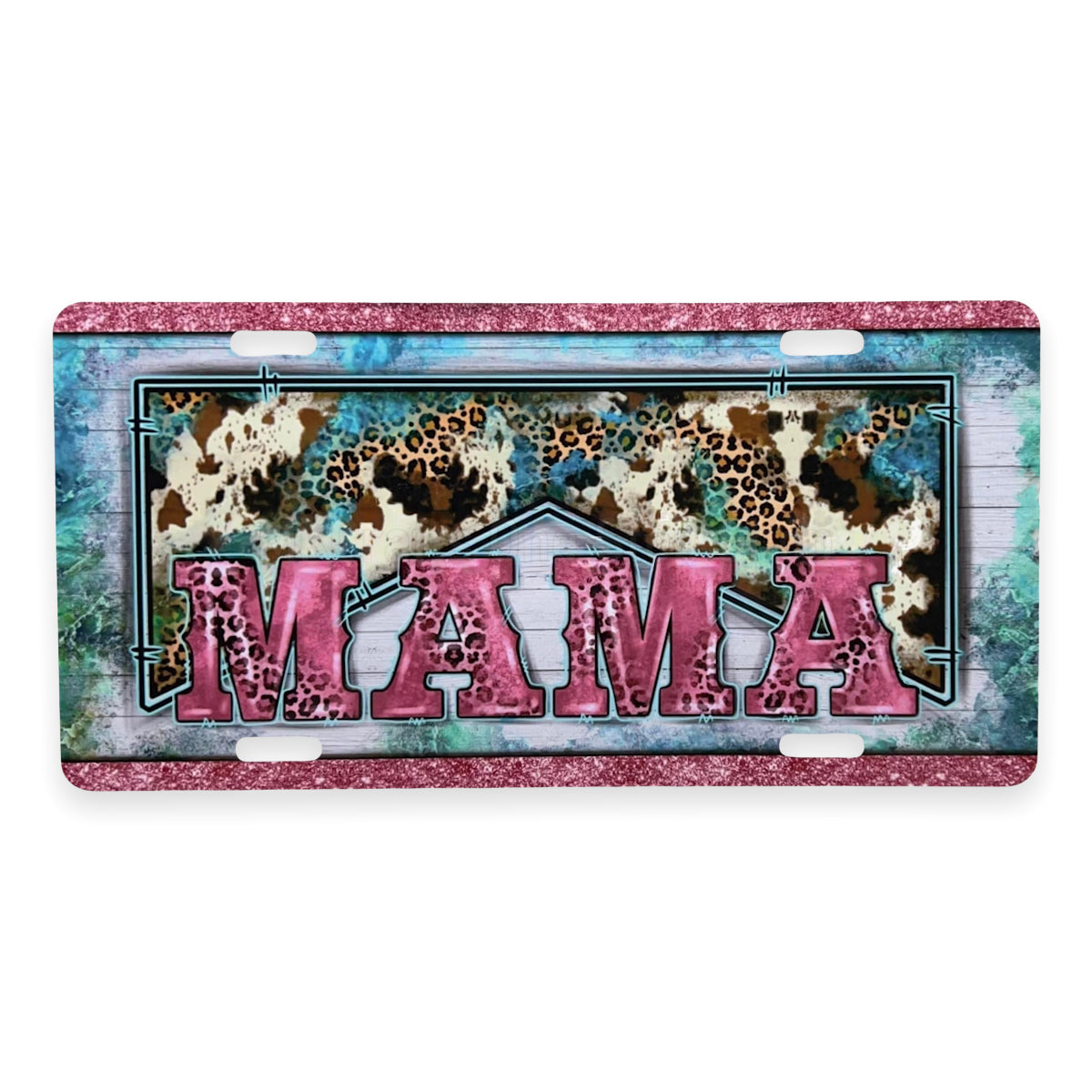 Cow/Leopard Print Mama License Plate