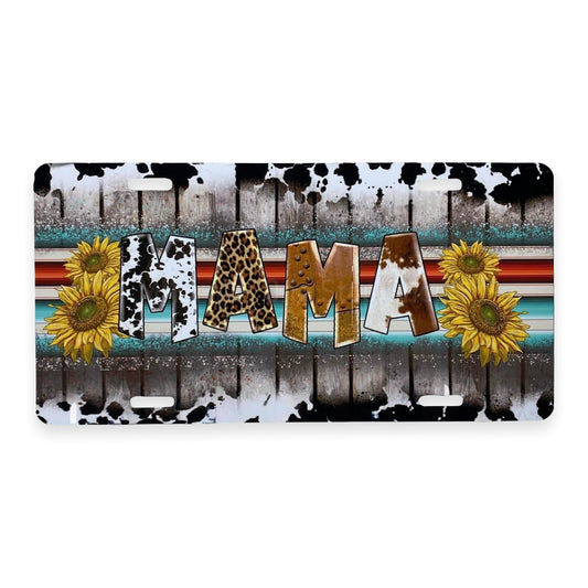 Sunflower Cow Print Mama License Plate