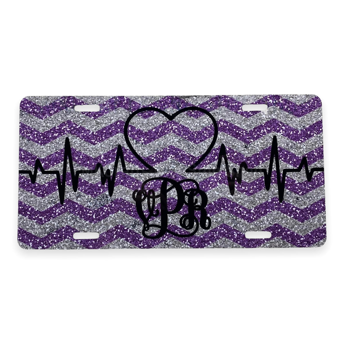 Personalized Monogram Heartbeat Print License Plate