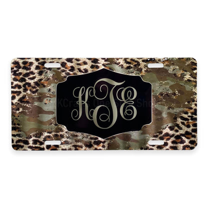 Personalized Monogram Camo Leopard Print License Plate