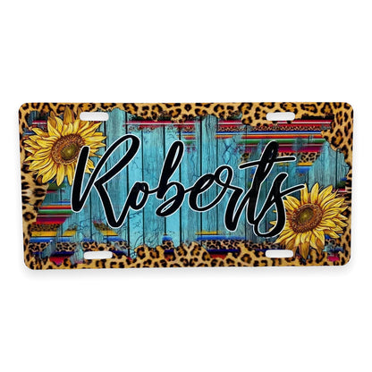 Personalized Name or Title Sunflower/Leopard Print License Plate