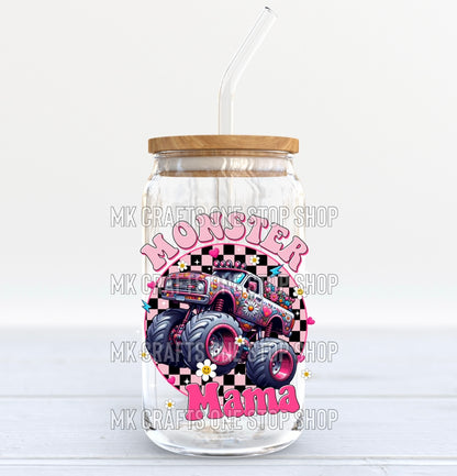 Monster Mama 16oz Glass Tumbler w/Bamboo Lid and Glass Straw
