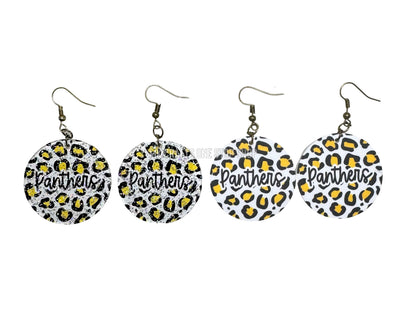 1.5” Panthers script leopard circle dangle earrings - hypoallergenic hardware