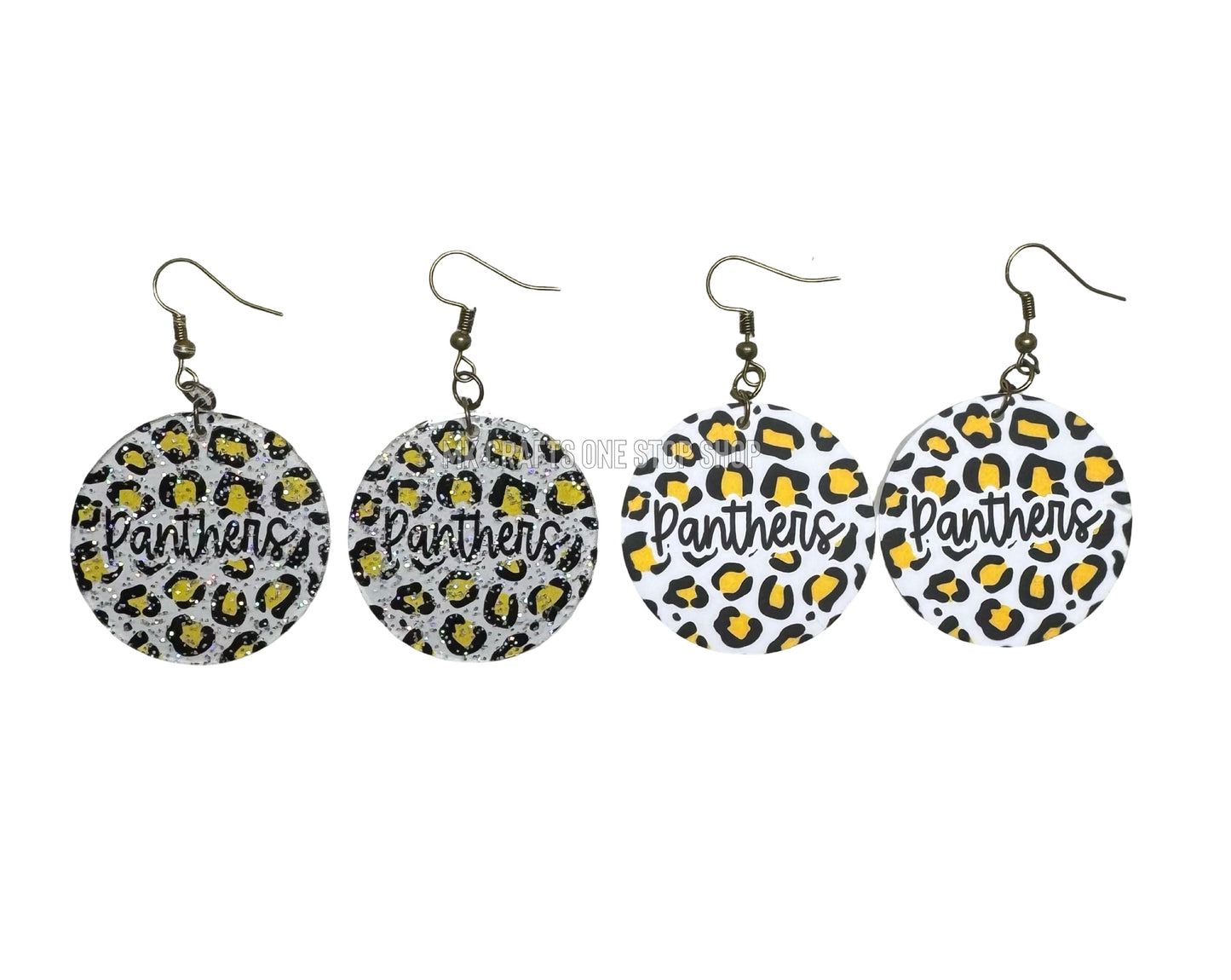1.5” Panthers script leopard circle dangle earrings - hypoallergenic hardware