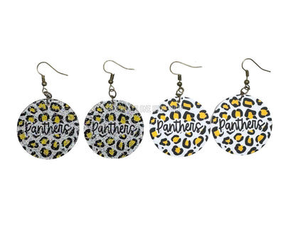 1.5” Panthers script leopard circle dangle earrings - hypoallergenic hardware