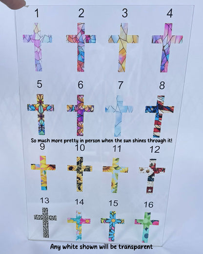 Stained glass look cross car charm