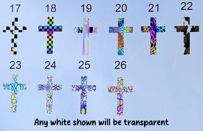 Stained glass look cross car charm
