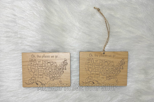 Color-In Travels Oak Plywood MDF Core Wood Map (Ornament or Magnet) (Copy)