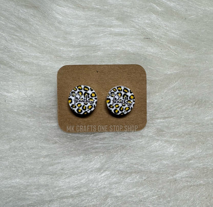 1/2” leoaprd print panthers stud earrings - hypoallergenic hardware