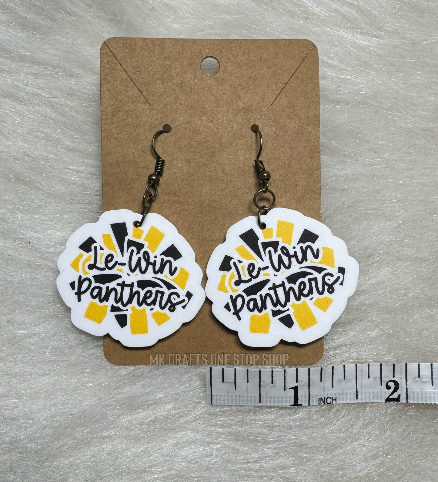 1.6” Pom Pom panther script dangle earrings - hypoallergenic hardware