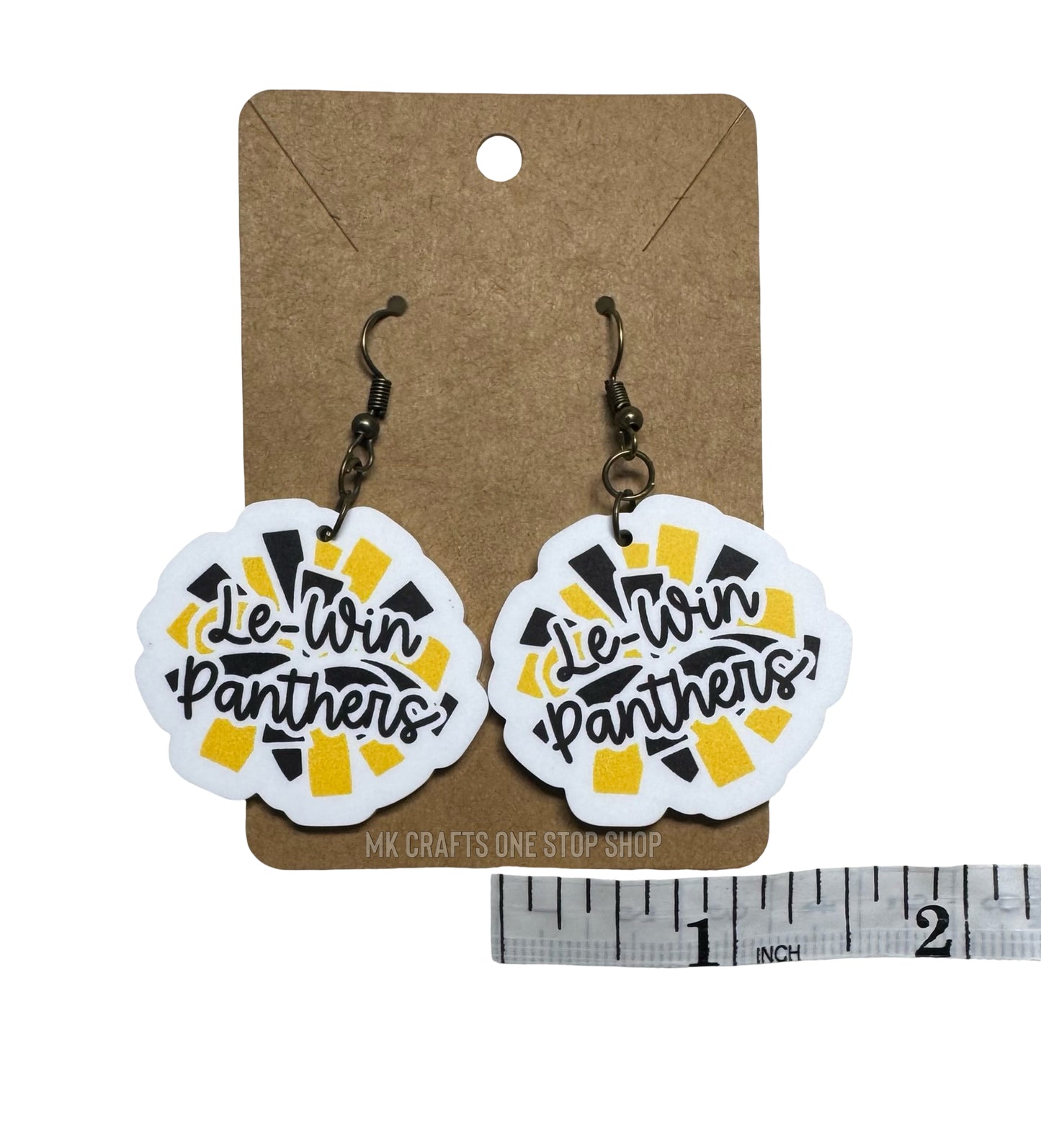 1.6” Pom Pom panther script dangle earrings - hypoallergenic hardware