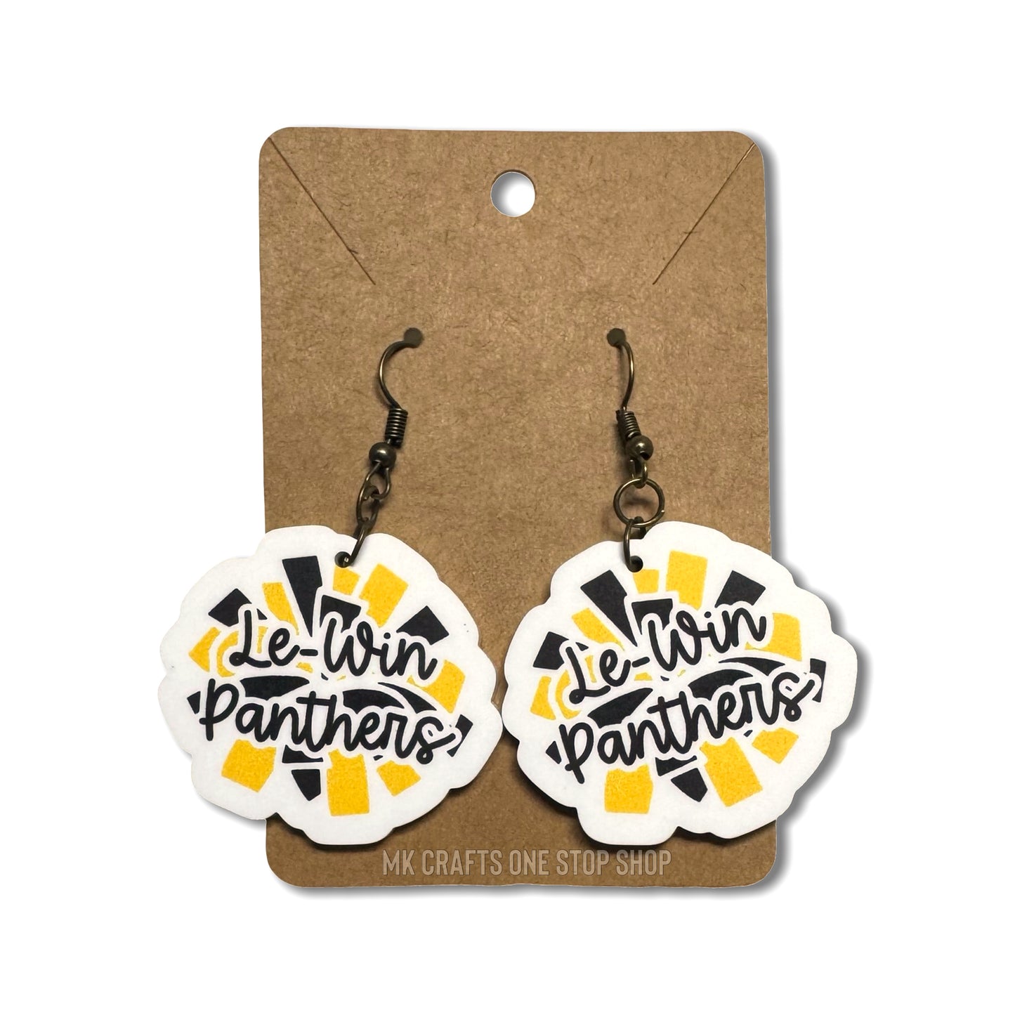1.6” Pom Pom panther script dangle earrings - hypoallergenic hardware
