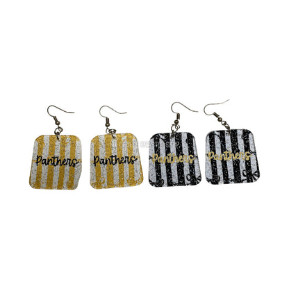 1.5” Glitter panthers script with bows dangle earrings - hypoallergenic hardware