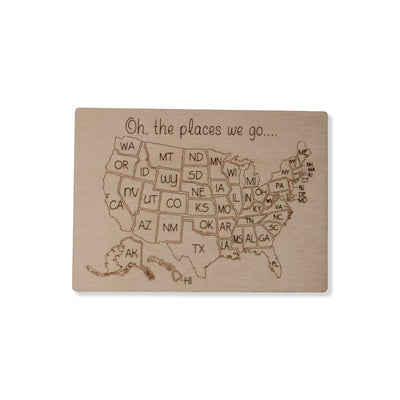 Color-In Travels Natural Wood Map (Magnet or Ornament)