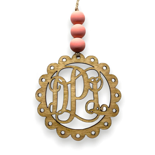 Personalized Classy Monogram Wood Car Charm