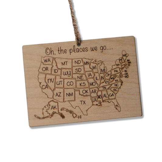 Color-In Travels Natural Wood Map (Ornament or Magnet)