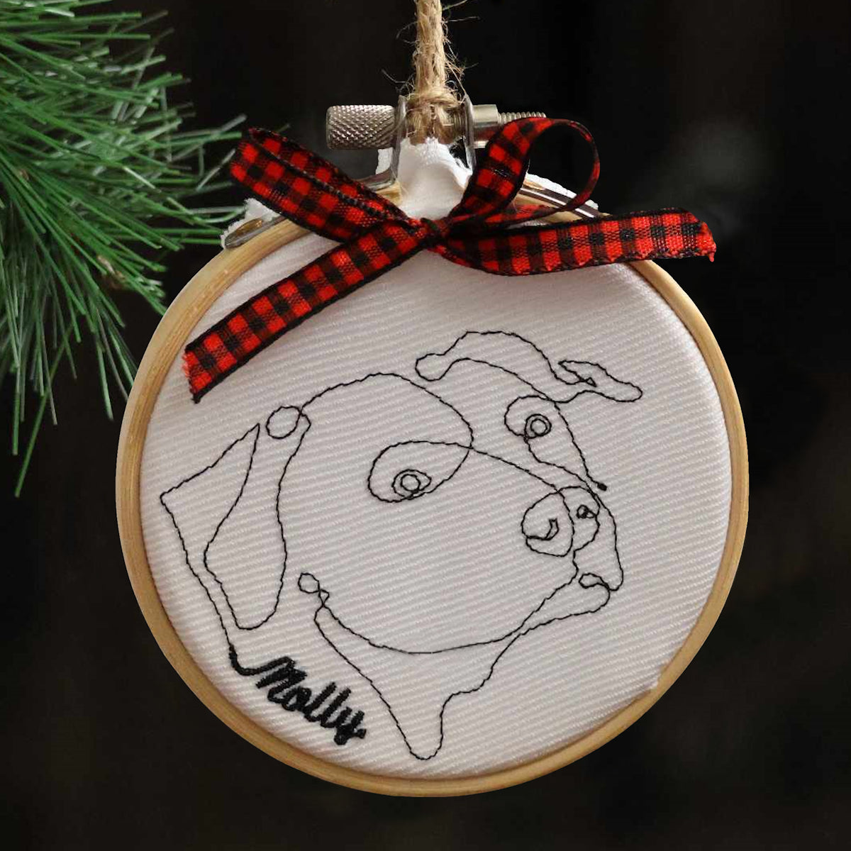 Personalized Embroidered Line Art Ornament 3" (7.62 cm)