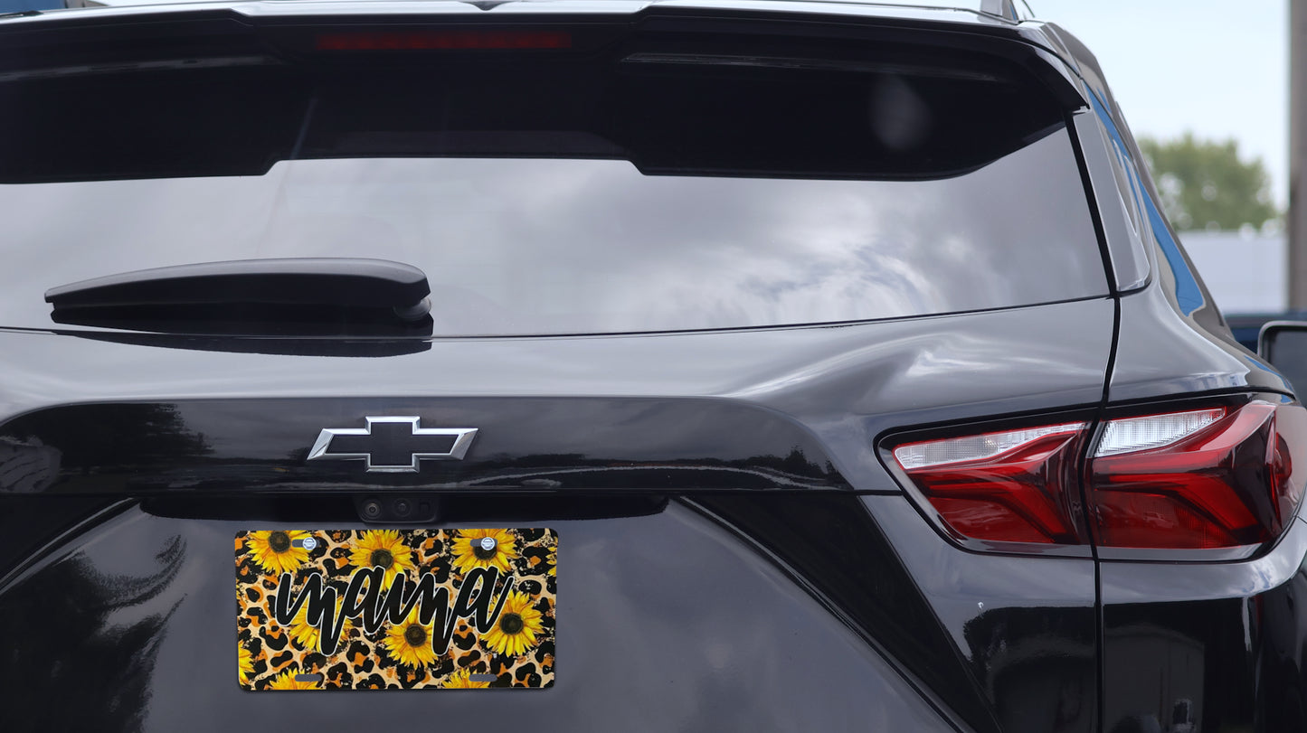 Personalized Sunflower Leopard Print License Plate