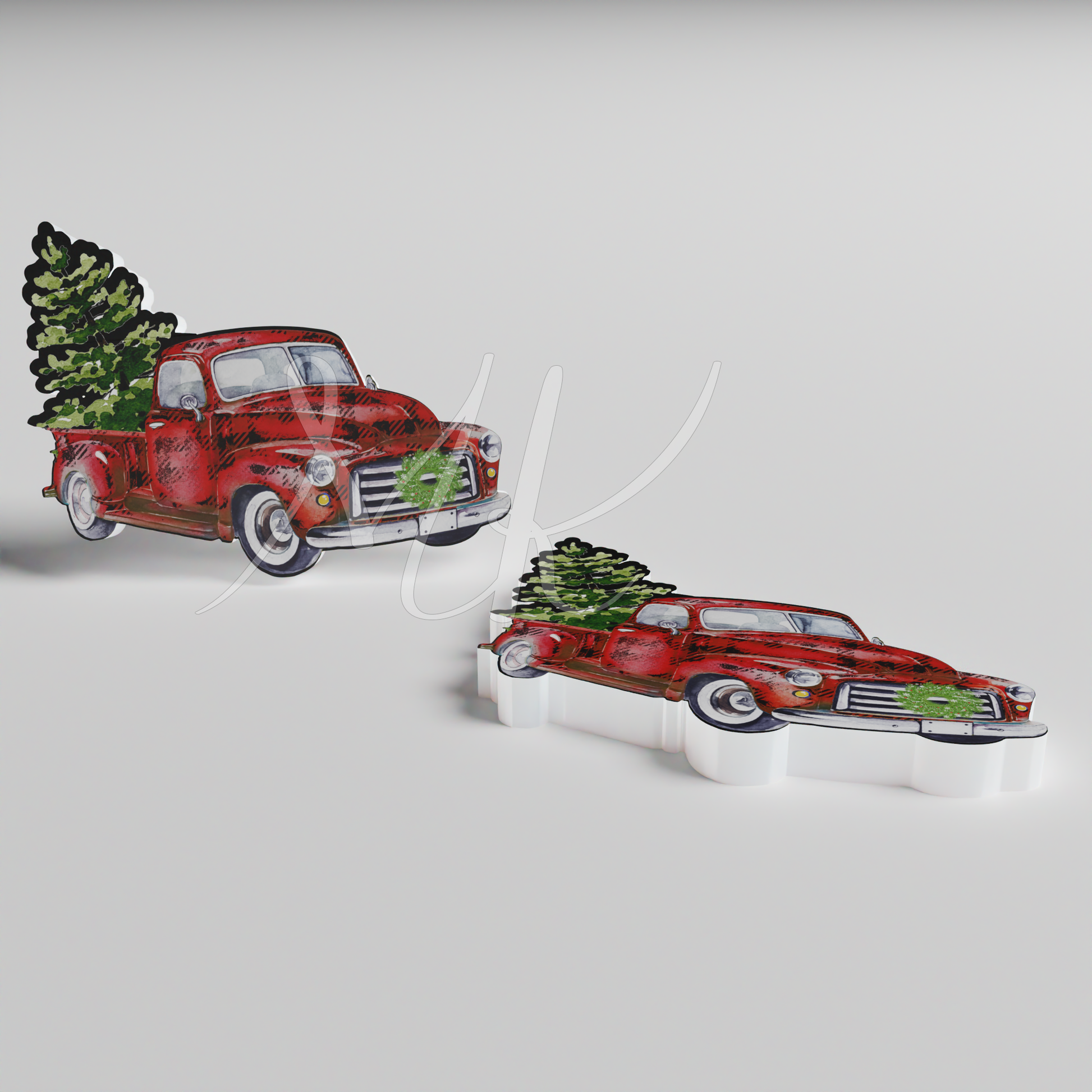 Red truck with on sale christmas tree earrings